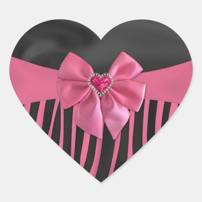 chic elegant silk fabric effects zebra print heart sticker (Front)