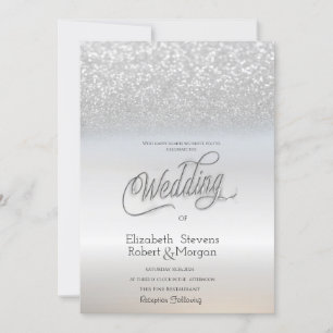 Chic Elegant Silver Glitter Bokeh Wedding  Invitation