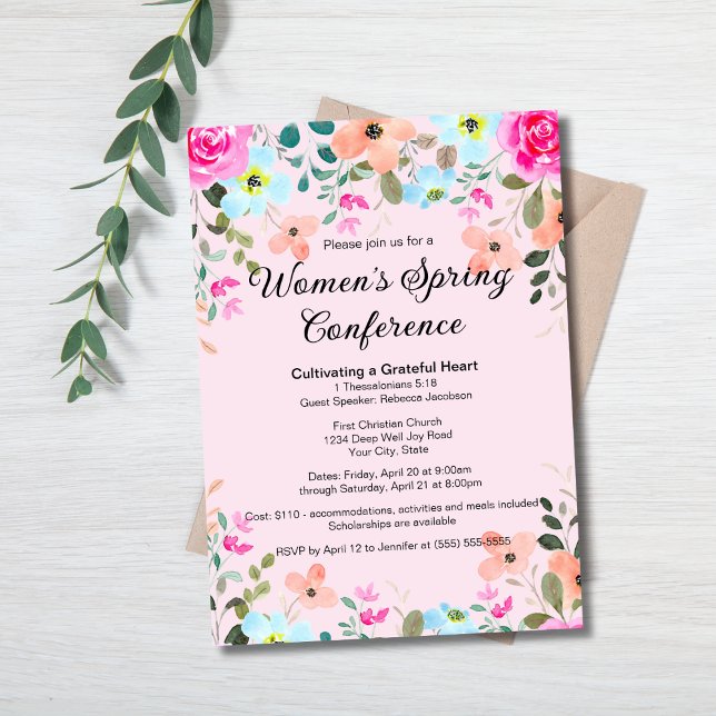 Chic Elegant Spring Floral Women’s Church Retreat Invitation (Creator Uploaded)