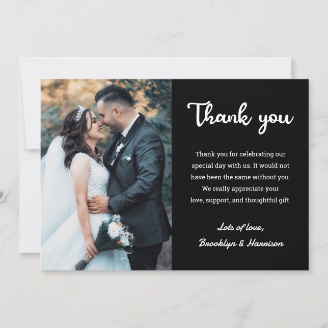 Chic Elegant Stylish Bride And Groom Wedding Photo Thank You Card (Front)