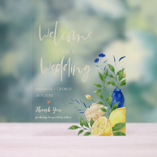 Chic Elegant Summer Lemon Floral Wedding Welcome Acrylic Sign