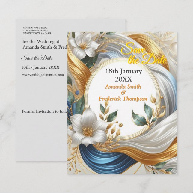 Chic Elegant Swirls in Gold, Silver, Blue, Yellow  Announcement (Front/Back)