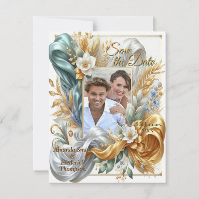 Chic Elegant Swirls in Gold, Silver, Blue, Yellow  Announcement (Front)