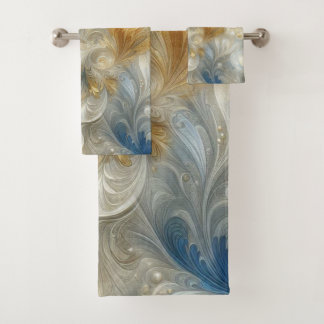 Chic Elegant Swirls in Gold, Silver, Blue, Yellow  Bath Towel Set