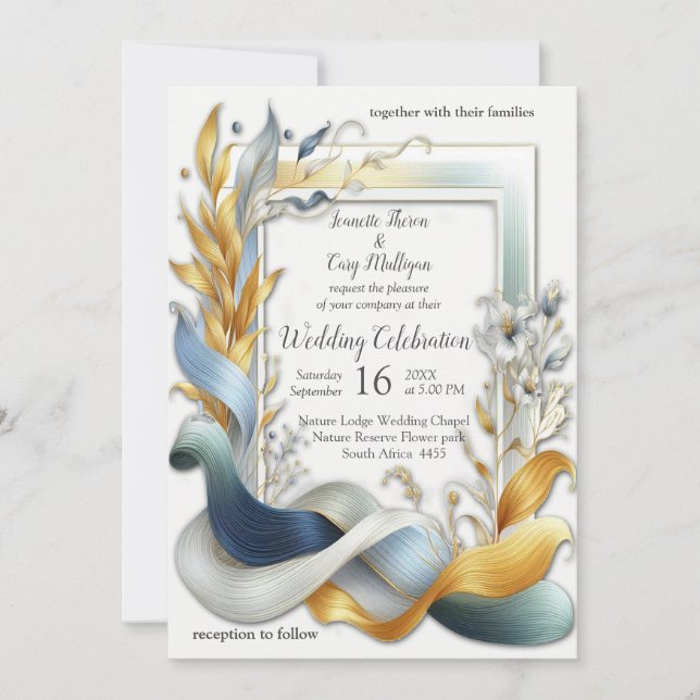 Chic Elegant Swirls in Gold, Silver, Blue, Yellow  Invitation (Front)