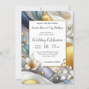 Chic Elegant Swirls in Gold, Silver, Blue, Yellow Invitation