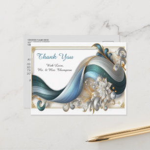 Chic Elegant Swirls in Gold, Silver, Blue, Yellow Postcard