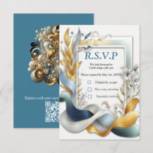 Chic Elegant Swirls in Gold, Silver, Blue, Yellow RSVP Card