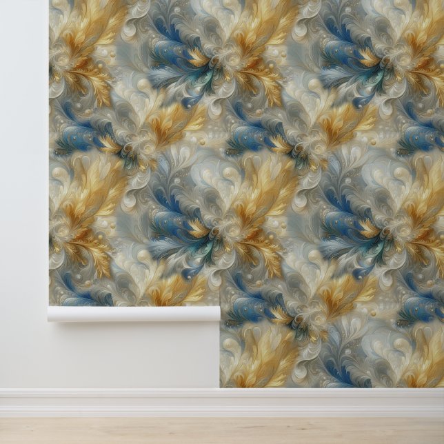 Chic Elegant Swirls in Gold, Silver, Blue, Yellow  Wallpaper (Application)