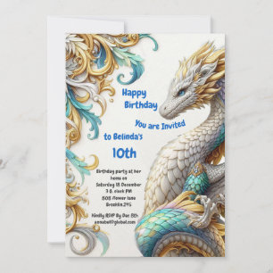 Chic Elegant Swirls in Gold, Silver Playful Dragon Invitation