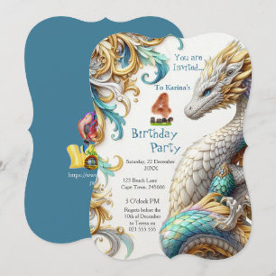 Chic Elegant Swirls in Gold, Silver Playful Dragon Invitation