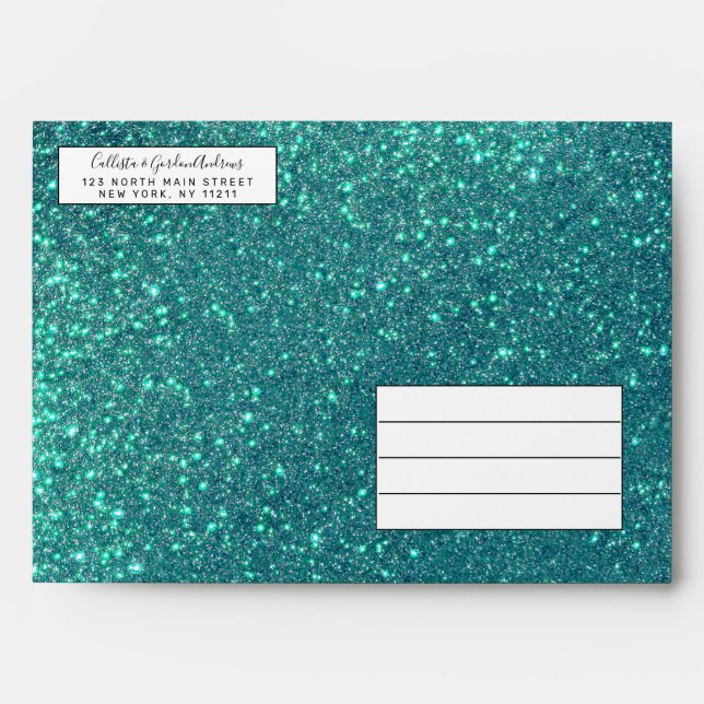 Chic Elegant Teal Blue Sparkly Glitter Envelope (Front)