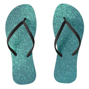 Chic Elegant Teal Blue Sparkly Glitter Flip Flops