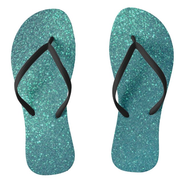 Chic Elegant Teal Blue Sparkly Glitter Flip Flops (Footbed)