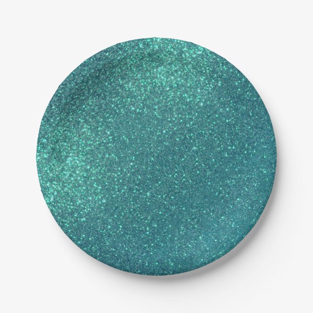 Chic Elegant Teal Blue Sparkly Glitter Paper Plate (Front)