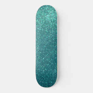 Chic Elegant Teal Blue Sparkly Glitter Skateboard