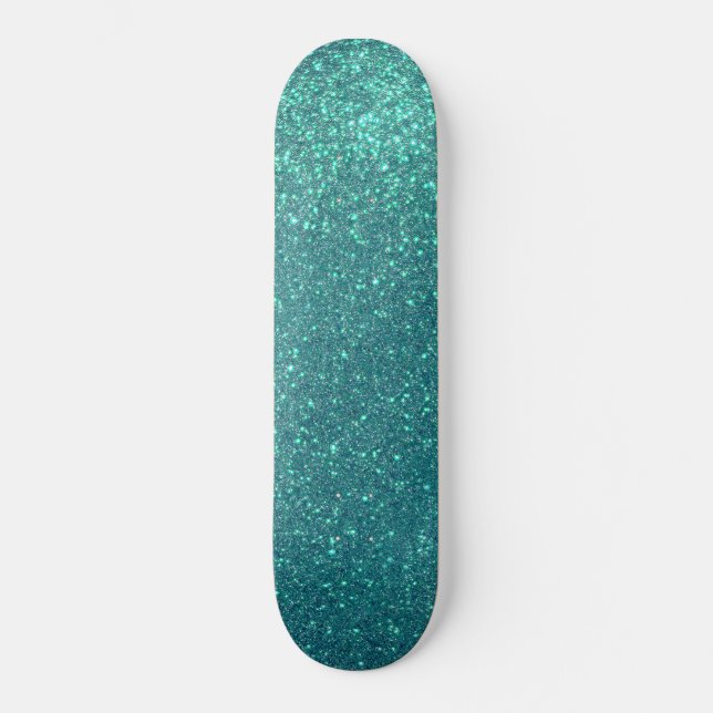 Chic Elegant Teal Blue Sparkly Glitter Skateboard (Front)