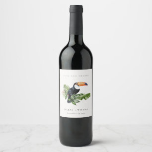 Chic Elegant Tropical Rainforest Toucan Wedding  Wine Label