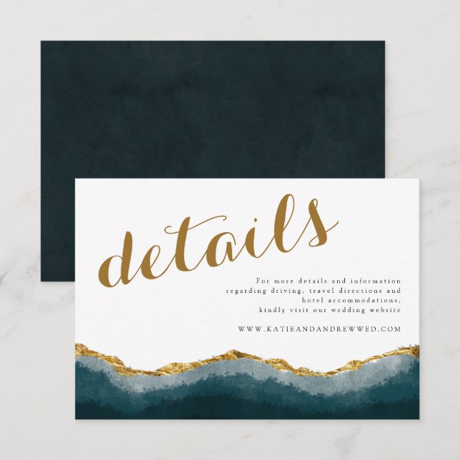 Chic Elegant Turquoise Gold Agate Wedding Detail Enclosure Card (Front/Back)