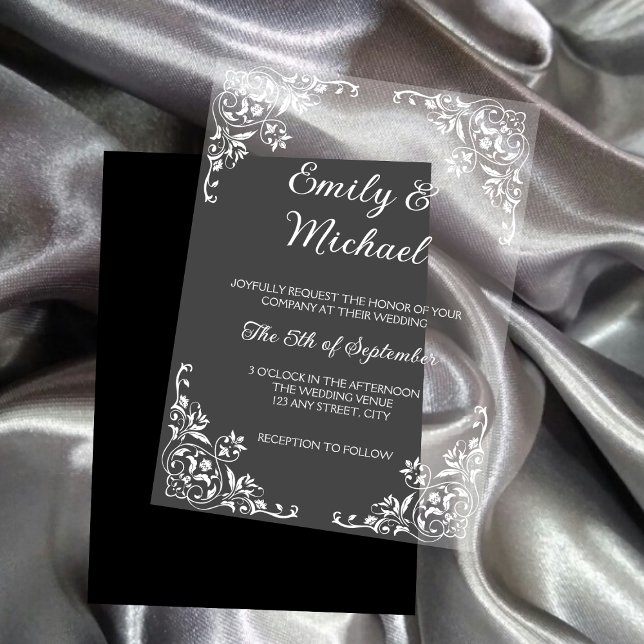 Chic Elegant Typography Floral Wedding Acrylic Invitations (Chic Elegant Typography Floral Wedding Acrylic Invitations)