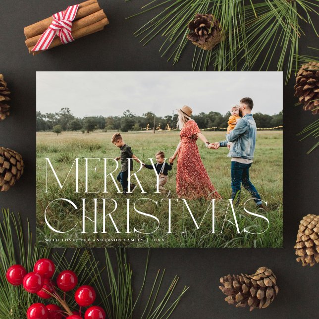 Chic Elegant Typography Merry Christmas One Photo Holiday Card (Creator Uploaded)