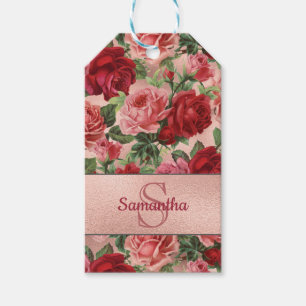 Chic Elegant Vintage Pink Red Roses Floral Gift Tags