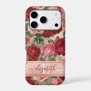 Chic Elegant Vintage Pink Red Roses Floral Name