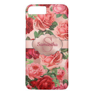 Chic Elegant Vintage Pink Red Roses Floral Name iPhone 8 Plus/7 Plus Case