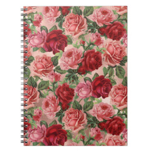 Chic Elegant Vintage Pink Red Roses Floral Notebook