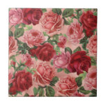 Chic Elegant Vintage Pink Red Roses Floral Tile<br><div class="desc">Chic,  Elegant,  Vintage,  Pink,  Pale violet red,  roses floral ceramic tile.
Romantic,  girly design an elegant vintage floral pink,  pale violet red roses with green leaves pattern on faux rose gold foil background. Perfect romantic gift for all occasion. If you need matching item please contact to me. #3346</div>