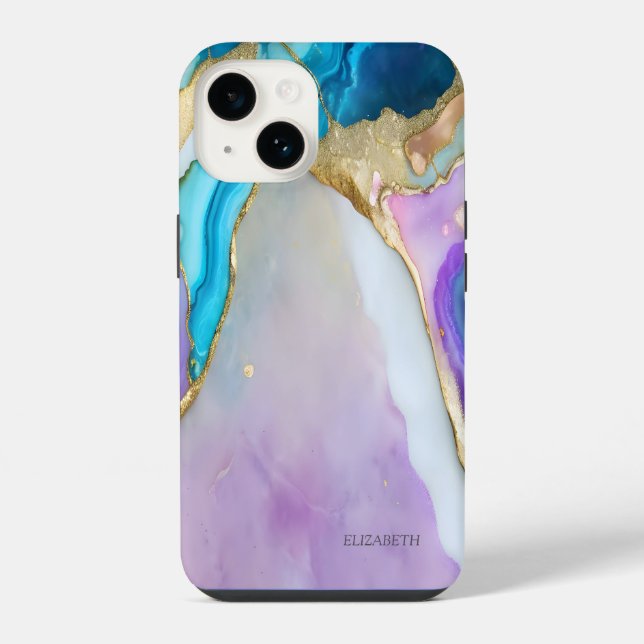 Chic Elegant Violet Blue Marble    iPhone Case (Back)
