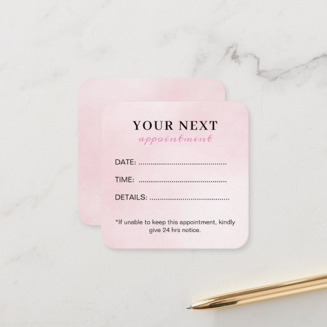 Chic Elegant Watercolor Pink Beauty Salon Appointment Card (Front/Back In Situ)
