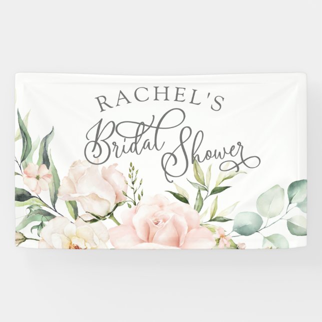Chic elegant watercolor pink floral bridal shower  banner (Horizontal)