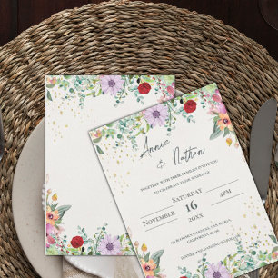 Chic Elegant Watercolor Wildflowers Floral Wedding Invitation