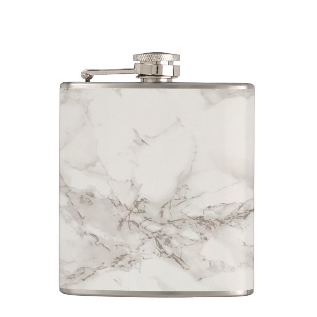 Chic Elegant White and Black Marble Pattern Hip Flask (Front)