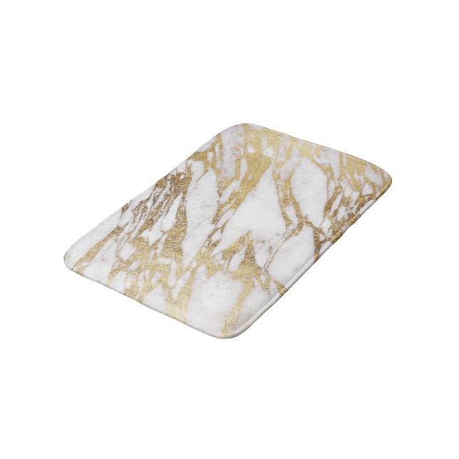 Chic Elegant White and Gold Marble Pattern Bath Mat (Angled)