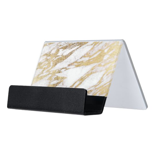 Chic Elegant White And Gold Marble Pattern Desk Business Card