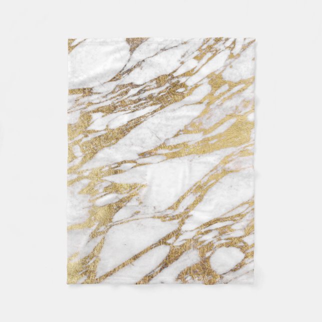 Chic Elegant White and Gold Marble Pattern Fleece Blanket (Front)