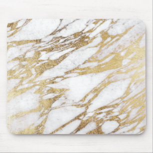 Chic Elegant White and Gold Marble Pattern Mouse Mat