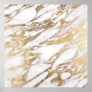 Chic Elegant White and Gold Marble Pattern Poster