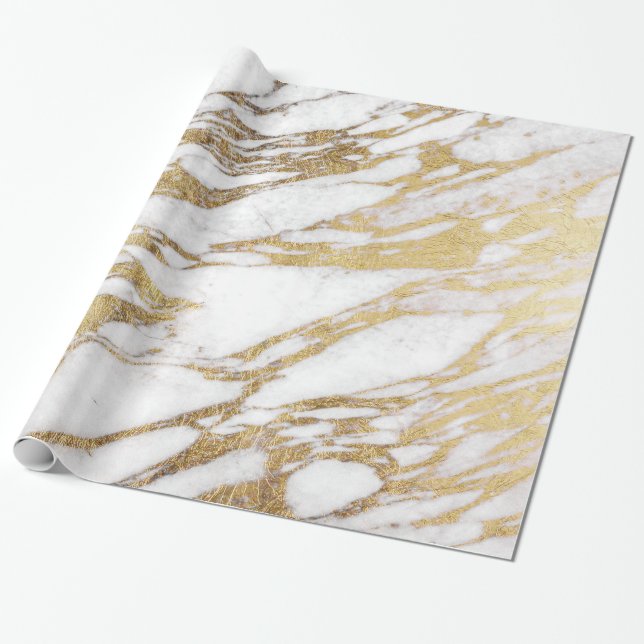 Chic Elegant White and Gold Marble Pattern Wrapping Paper (Unrolled)