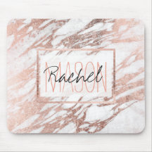 Chic Elegant White and Rose Gold Marble Monogram