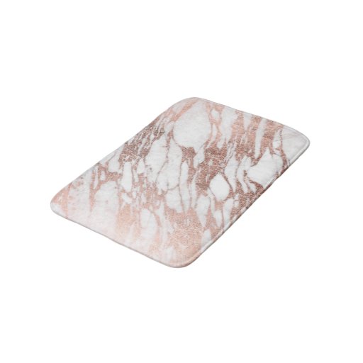 Image of Chic Elegant White and Rose Gold Marble Pattern Bath Mat
