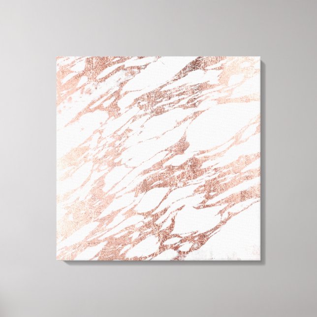 Chic Elegant White and Rose Gold Marble Pattern Canvas Print (Front)