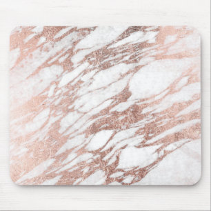 Chic Elegant White and Rose Gold Marble Pattern Mouse Mat