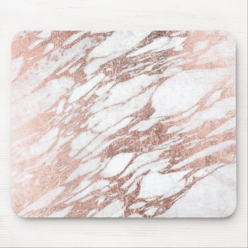 Image of Chic Elegant White and Rose Gold Marble Pattern Mouse Mat