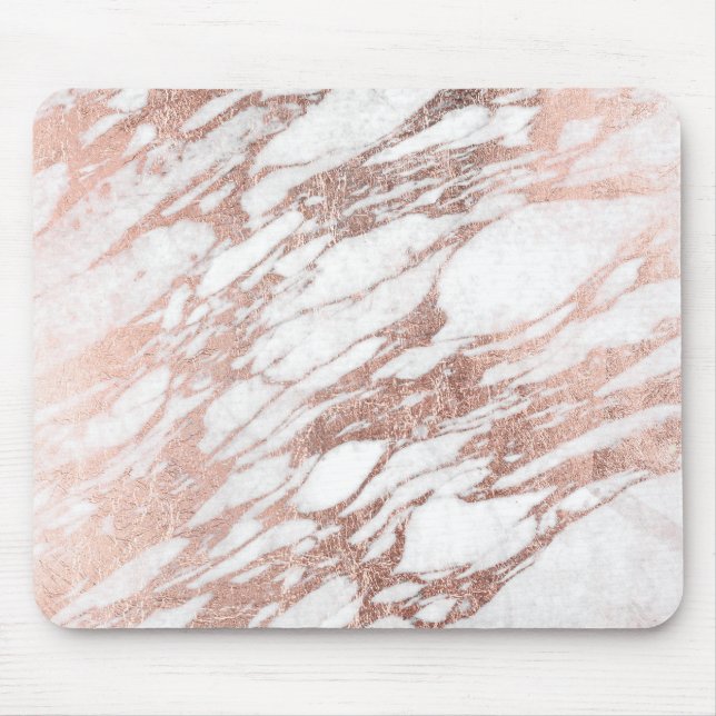 Chic Elegant White and Rose Gold Marble Pattern Mouse Mat (Front)