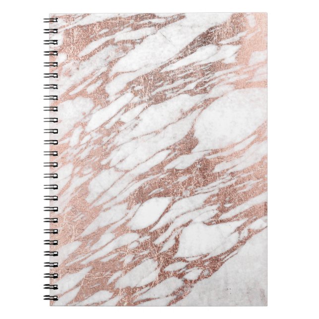 Chic Elegant White and Rose Gold Marble Pattern Notebook (Front)