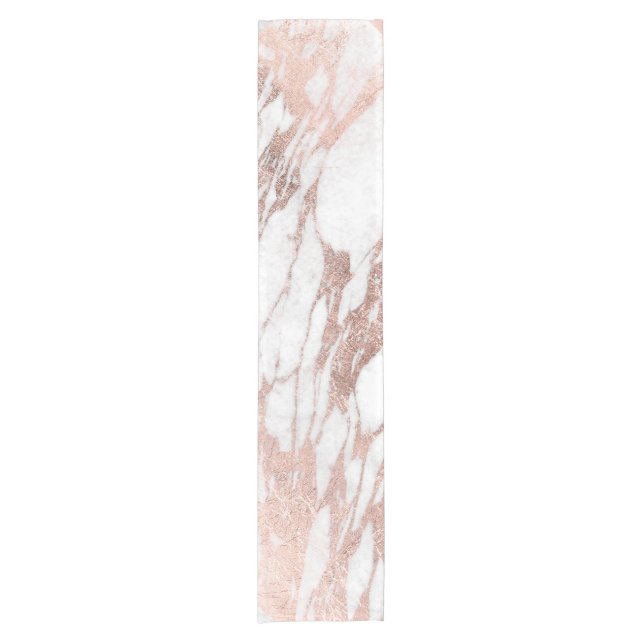 Chic Elegant White and Rose Gold Marble Pattern Short Table Runner (Front)