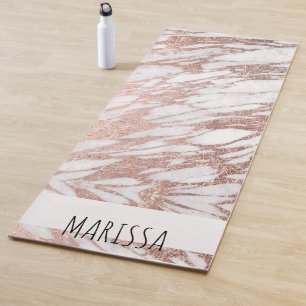 Chic Elegant White and Rose Gold Marble Pattern Yoga Mat